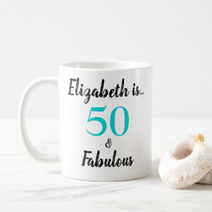 50 en Fabulous Turquoise Black Birthday Koffiemok