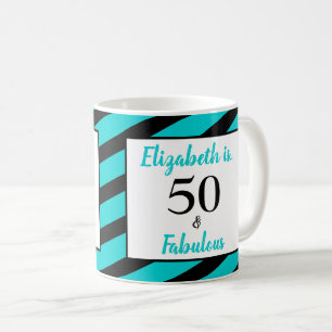 50 en Fabulous Turquoise Black Stripe Koffiemok