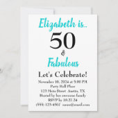 50 en Fabulous Turquoise Blue Birthday Kaart (Voorkant)
