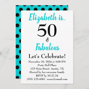 50 en Fabulous Turquoise Blue Birthday Kaart