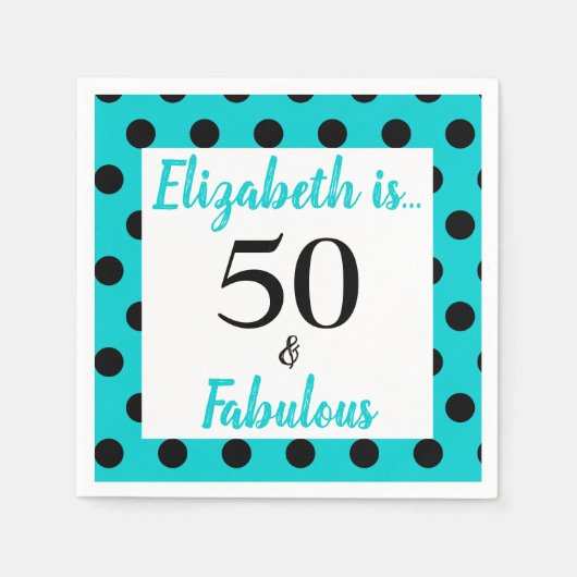 50 en Fabulous Turquoise Blue Birthday Servet (Voorkant)