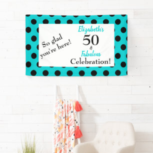 50 en Fabulous Turquoise Blue Birthday Spandoek