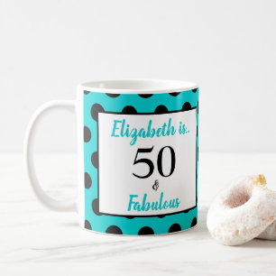 50 en Fabulous Turquoise Blue Black Polka Dot Koffiemok