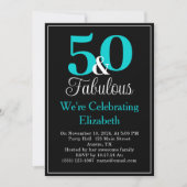 50 en Fabulous Turquoise Blue op Black Kaart (Voorkant)