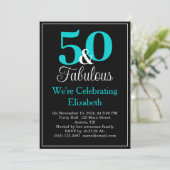 50 en Fabulous Turquoise Blue op Black Kaart (Staand voorkant)
