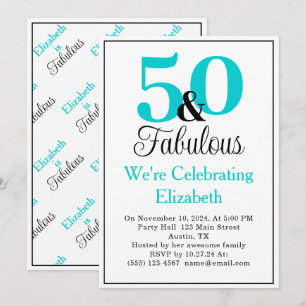 50 en Fabulous Turquoise Blue op White Kaart
