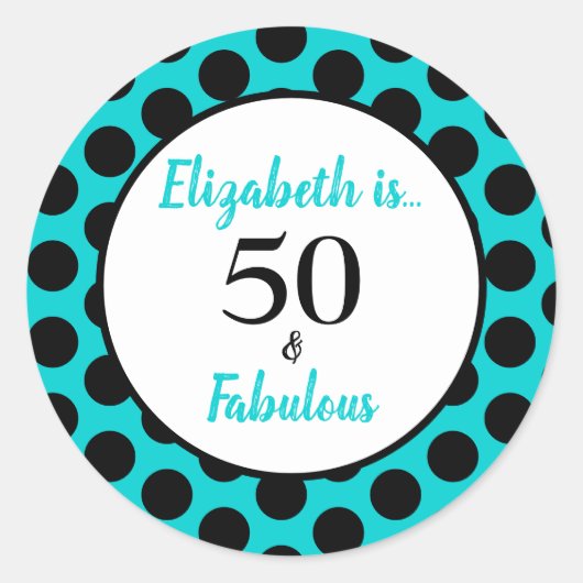 50 en Fabulous Turquoise Blue Ronde Sticker (Voorkant)