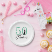 50. en Fabulous Turquoise Glitter Birthday Party Papieren Bordje (Feest)