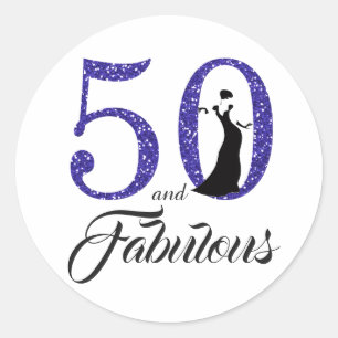 50 en Fabulous   Typografie 50e verjaardag Ronde Sticker