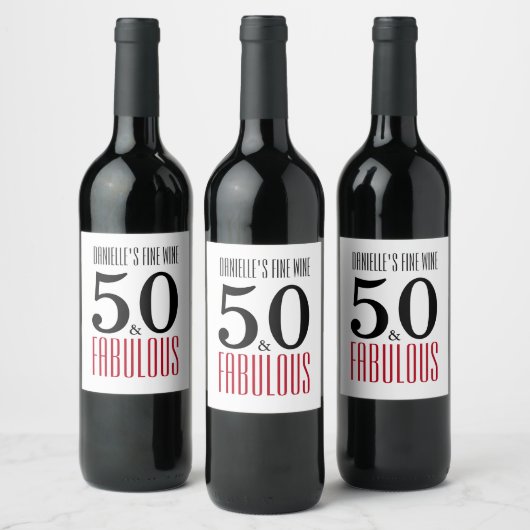 50 en Fabulous | Typografie 50e verjaardag Wijn Etiket (Flessen)