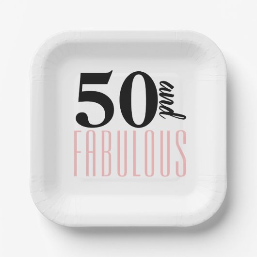 50 en Fabulous Typografie 50th Pink Verjaardag Papieren Bordje (Voorkant)
