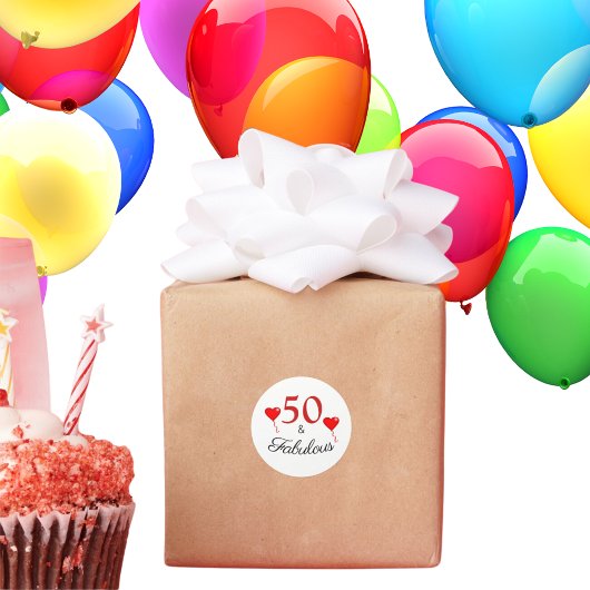 50 en Fabulous Typography Red 50th Verjaardag Ronde Sticker