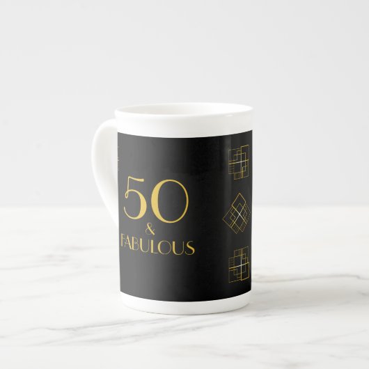 50 en Fabulous Verjaardag Art Deco stijl Porselein Kop (Links)
