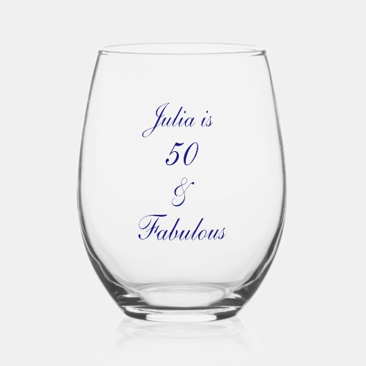 50 En Fabulous Verjaardag Blauw Elegant Gift Favor Wijnglas Zonder Voet (Voorkant)