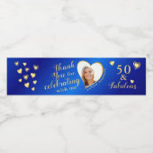 50 en Fabulous Verjaardag Blauw en Goud Bedankt Waterfles Etiket (Enkel label)