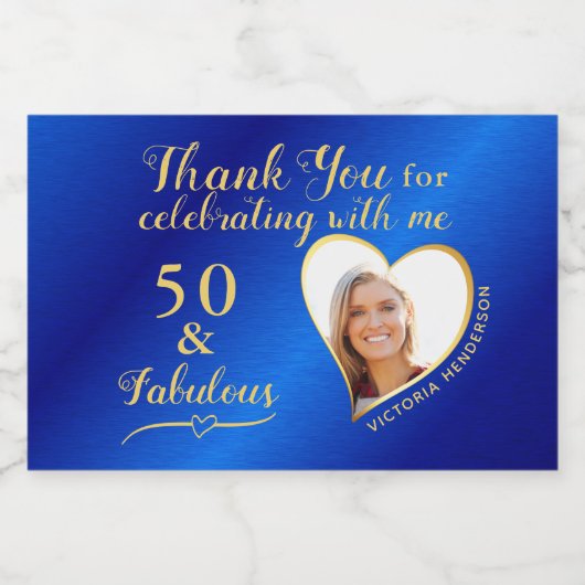 50 en Fabulous Verjaardag Blauw en Goud Favorieten Sparkling Wijnetiket (Enkel label)