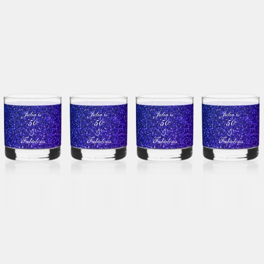 50 En Fabulous Verjaardag Blauw Glitter Gift Set Whisky Glas (Voorkant)
