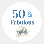 50 en Fabulous Verjaardag Blauw Ronde Sticker (Voorkant)