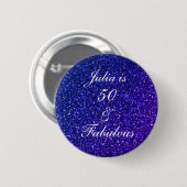 50 En Fabulous Verjaardag Blauw Wit Glitter 2024 Ronde Button 5,7 Cm (Voorkant /achterkant)