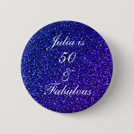 50 En Fabulous Verjaardag Blauw Wit Glitter 2024 Ronde Button 5,7 Cm