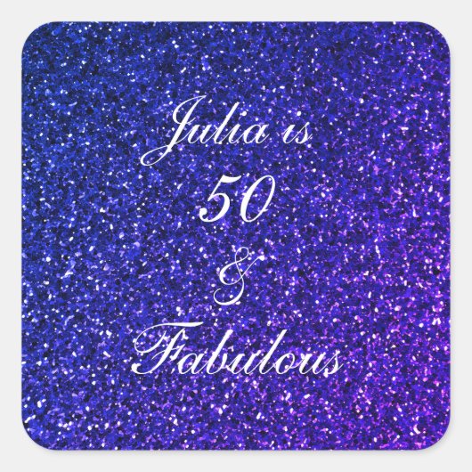50 En Fabulous Verjaardag Blauw Wit Glitter Trendy Vierkante Sticker (Voorkant)
