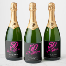50 en Fabulous Verjaardag Chic Roze Script Sparkling Wijnetiket