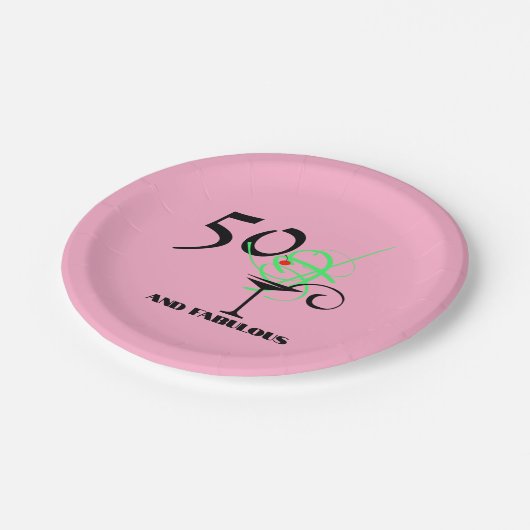 50 en Fabulous verjaardag cosmo martini feest Papieren Bordje (Gekanteld)