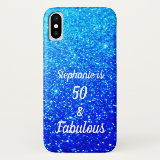 50 En Fabulous verjaardag Deep Blue Ombre Glitteri Case-Mate iPhone Case (Achterkant)