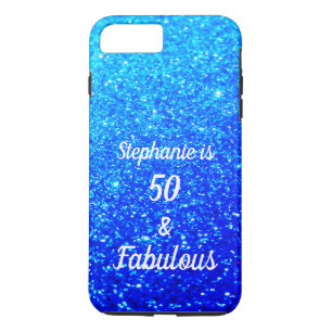 50 En Fabulous verjaardag Deep Blue Ombre Glitteri iPhone 8/7 Plus Hoesje
