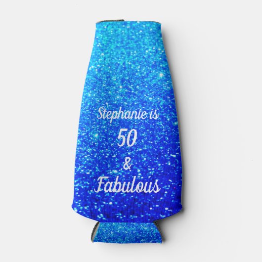 50 En Fabulous verjaardag Deep Blue Ombre Glitteri Flesjeskoeler (Voorkant)