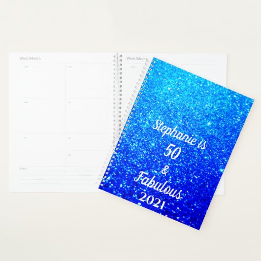 50 En Fabulous verjaardag Deep Blue Ombre Glitteri Planner (Display)