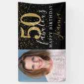 50 en Fabulous Verjaardag Elegant Goud Zwart Foto Spandoek (Verticaal)