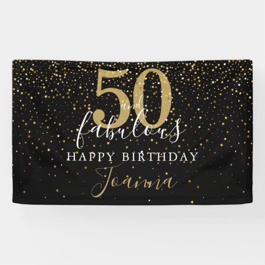 50 en Fabulous Verjaardag Elegant Gouden Sterren Z Spandoek (Horizontaal)
