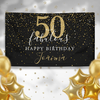 50 en Fabulous Verjaardag Elegante Gouden Sterren Spandoek