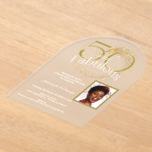 50 en Fabulous Verjaardag Enkele Foto Wit Goud Acryl Uitnodigingen (Laagn)