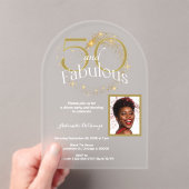 50 en Fabulous Verjaardag Enkele Foto Wit Goud Acryl Uitnodigingen (Insitu (Draagbaar))