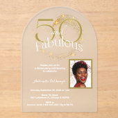 50 en Fabulous Verjaardag Enkele Foto Wit Goud Acryl Uitnodigingen (Voorkant)