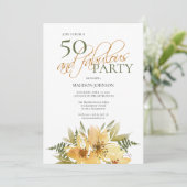 50 en Fabulous Verjaardag Geel en Groene Bloemen Kaart (Staand voorkant)