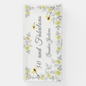 50 en Fabulous Verjaardag Geel Grijs Bloemmotief Spandoek (Verticaal)