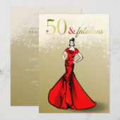 50 en Fabulous Verjaardag Glitter 50ste Verjaardag Kaart (Voorkant / Achterkant)