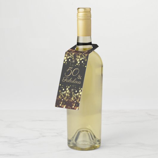 50 en Fabulous Verjaardag Gold Bokeh Flessenhanger (Schuin)