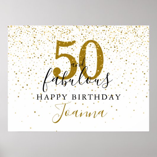 50 en Fabulous Verjaardag Goud en Zwart Teken Poster (Voorkant)