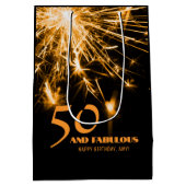 50 en Fabulous verjaardag gouden sparkle party Medium Cadeauzakje (Achterkant)