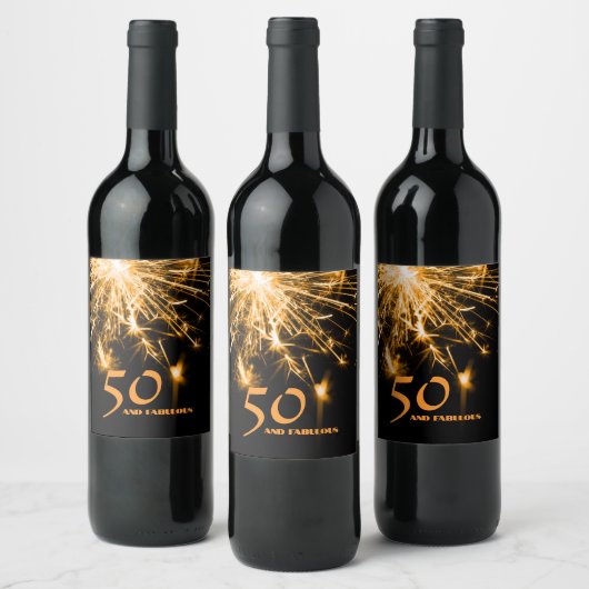 50 en Fabulous verjaardag gouden sparkle party Wijn Etiket (Flessen)