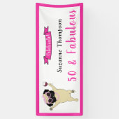 50 en Fabulous Verjaardag Helder Roze met Diva Pug Spandoek (Verticaal)