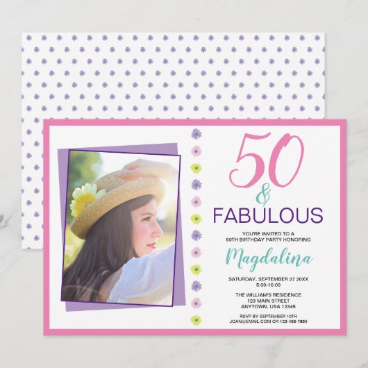 50 en Fabulous Verjaardag Kaart (Voorkant / Achterkant)