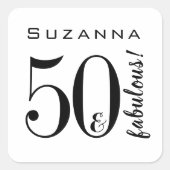 50 en Fabulous Verjaardag Modern Zwart Vierkante Sticker (Voorkant)