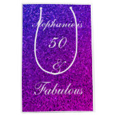 50 En Fabulous Verjaardag Ombre Roze Paarse Glitte Medium Cadeauzakje (Voorkant)