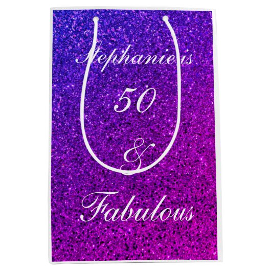 50 En Fabulous Verjaardag Ombre Roze Paarse Glitte Medium Cadeauzakje (Voorkant)