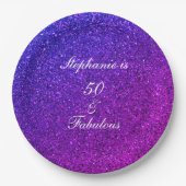 50 En Fabulous Verjaardag Ombre Roze Paarse Glitte Papieren Bordje (Voorkant)